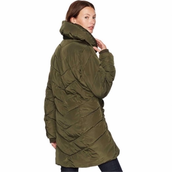 NWT Steve Madden Chevron Quilted Puffer Coat ~ Olive Green - Picture 5 of 16